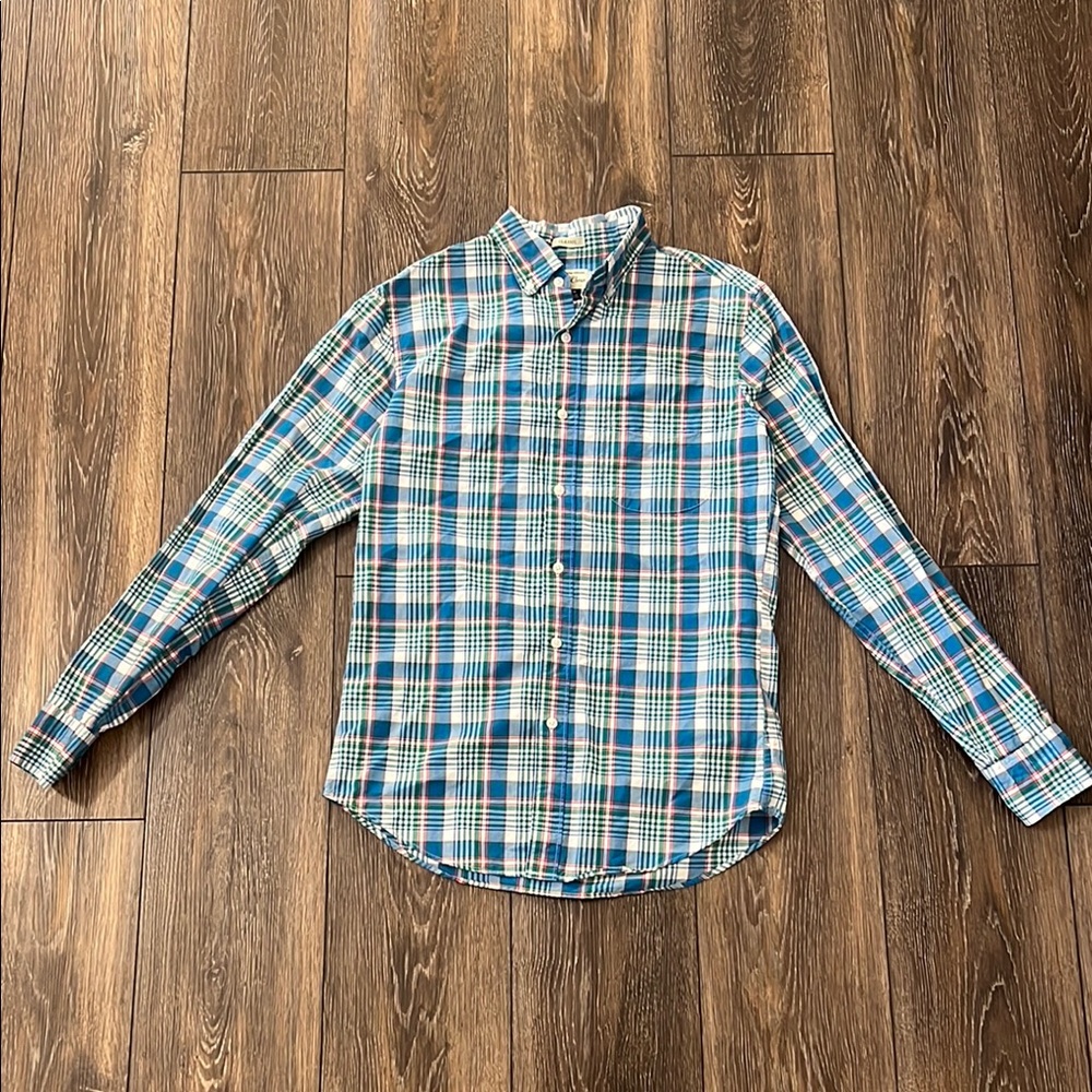 J Crew Classic Men's XS Blue Plaid 100% Cotton Button Down Shirt